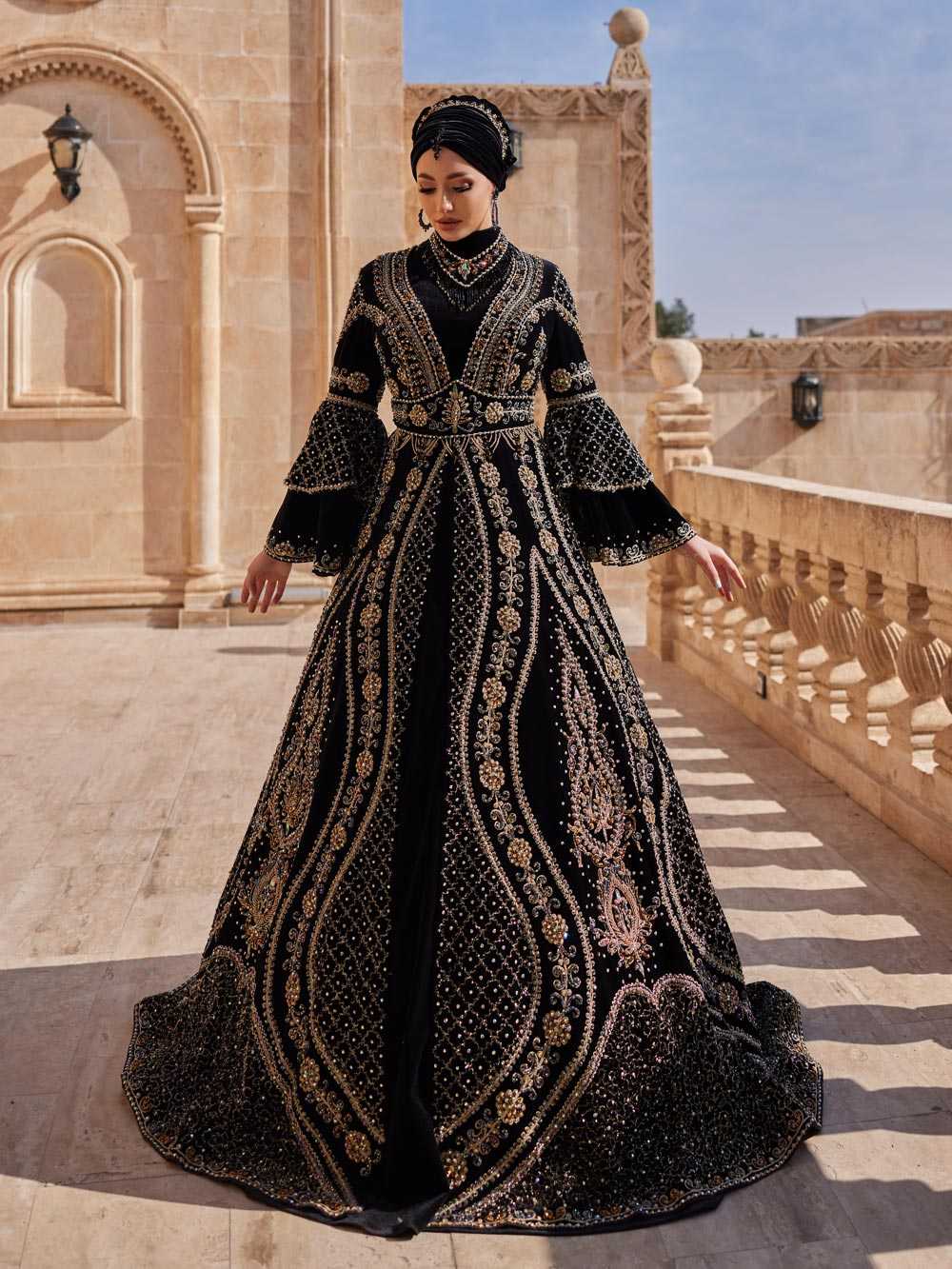 buy best price elegant embellished gold beaded long sleeve hijab henna dress for muslim brides online henna party store