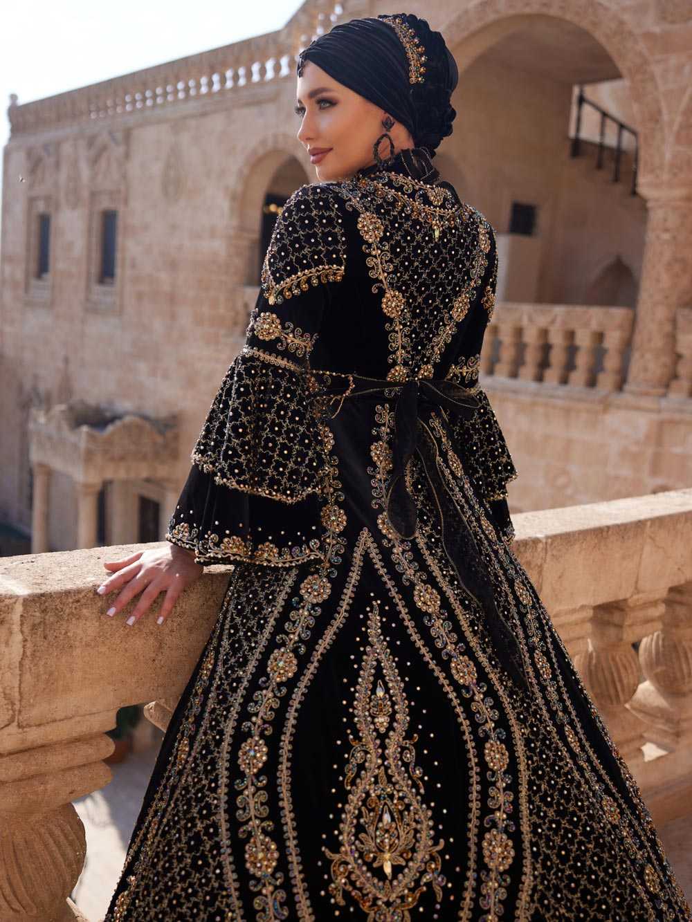 dress black and gold muslimah Black Muslim Wedding Henna Evening Party Long Hijab Gown Dress