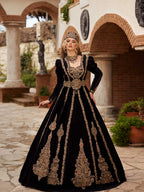 Black Velvet Gold Designer Embroidered Henna Party Wear Bridal Dress 44 Black Velvet Gold Designer Embroidered Henna Party Wear Bridal Dress 44