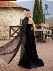 Black mother of the brides front slit beautiful velvet formal dress plus custom size online formal dresses shopping