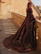 beautiful heavy embroidered court train red velvet gold embellished applique frill sleeve henna dress online turkish henna store
