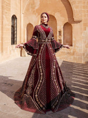 buy burgundy gold embroidered hijab a line kaftan henna dress for muslim women online henna dresses