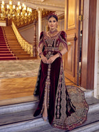 buy Burgundy Long Tail Mermaid Heavy Embellished Gold Lace Formal Dress online party dress shop