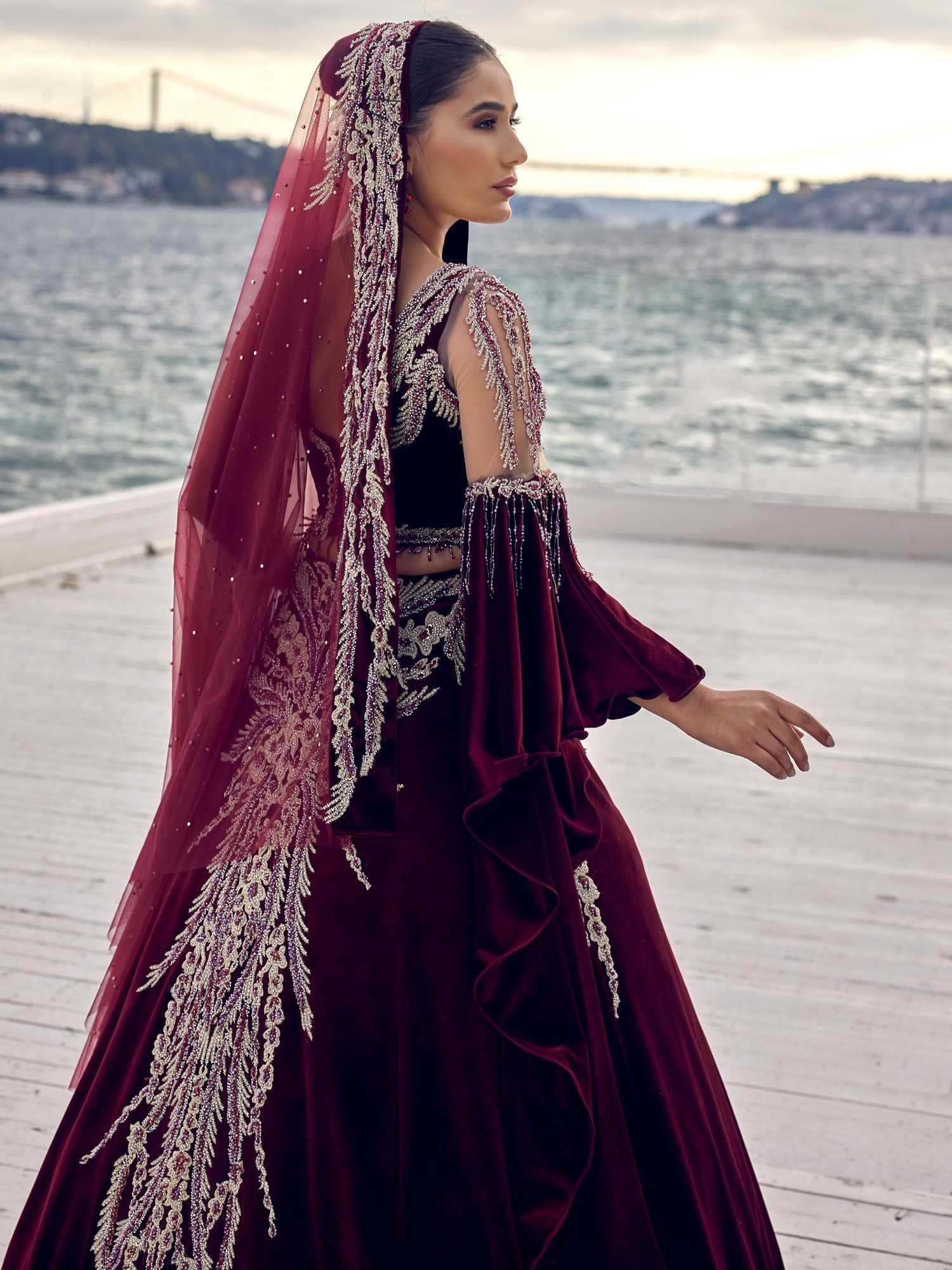 buy bell sleeve embroidered a line traditional henna dress online kaftan dresses 