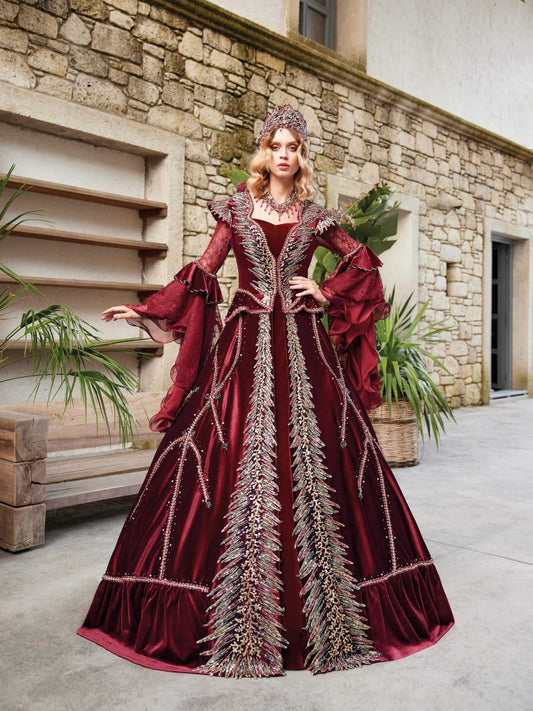 buy best price Elegant Princess Burgundy Long Prom Ball Gown online store