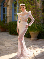 603_White Fitted Full Sequinned Long Sleeve Party Dress (5)