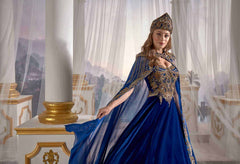 Dark Blue Panels Velvet Tulle Cape Cut Out Detail Ottoman Sultan Caftan Dresses (1)