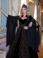 Dark Blue Velvet Embellished With Rhinestones Long Tail Chic Party Gown Dress online for ladies inci-(6)