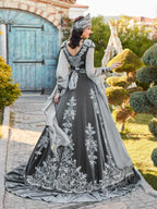 rbuy tulle grey sleeves silver sequins embellished floral embroidered long velvet elegant henna bride kaftan gown dress