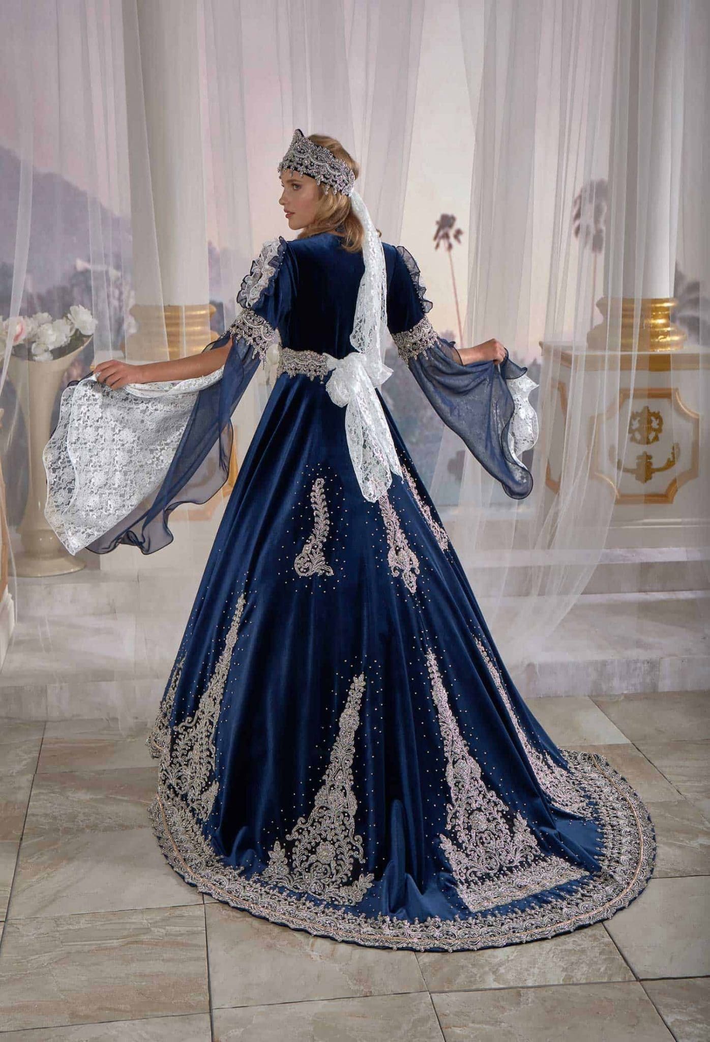 Exclusive Navy Blue Chic Caftan Set Slit Velvet Delicate Sequins buy online evening dress shopping maxi gowns online (1)