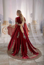 Exclusive Red Chic Caftan Set Slit Velvet Delicate Sequins buy online evening dress shopping maxi gowns online (1)