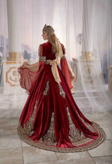 Exclusive Red Chic Caftan Set Slit Velvet Delicate Sequins buy online evening dress shopping maxi gowns online (1)