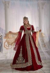 Exclusive Red Chic Caftan Set Slit Velvet Delicate Sequins buy online evening dress shopping maxi gowns online (2)