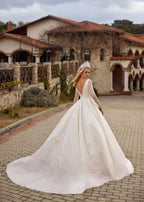 cathedral train glitter tulle lace long sleeve wedding gown bridal dresses online