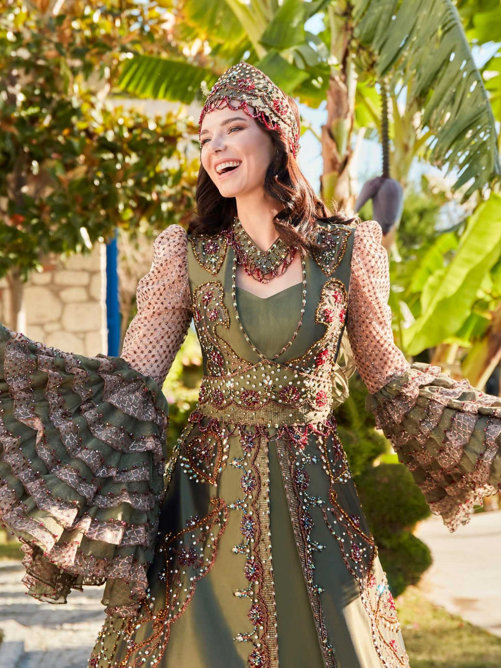 Green Floor Length Wedding Henna Night Kaftan Dress 44
