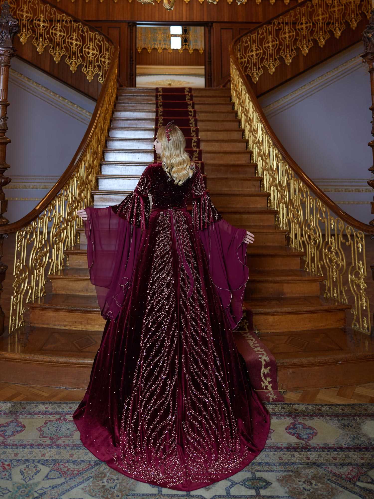 Full Sequin Luxury Maroon Evening Formal Wedding Kaftan Dress 42 Full Sequin Luxury Maroon Evening Formal Wedding Kaftan Dress 42