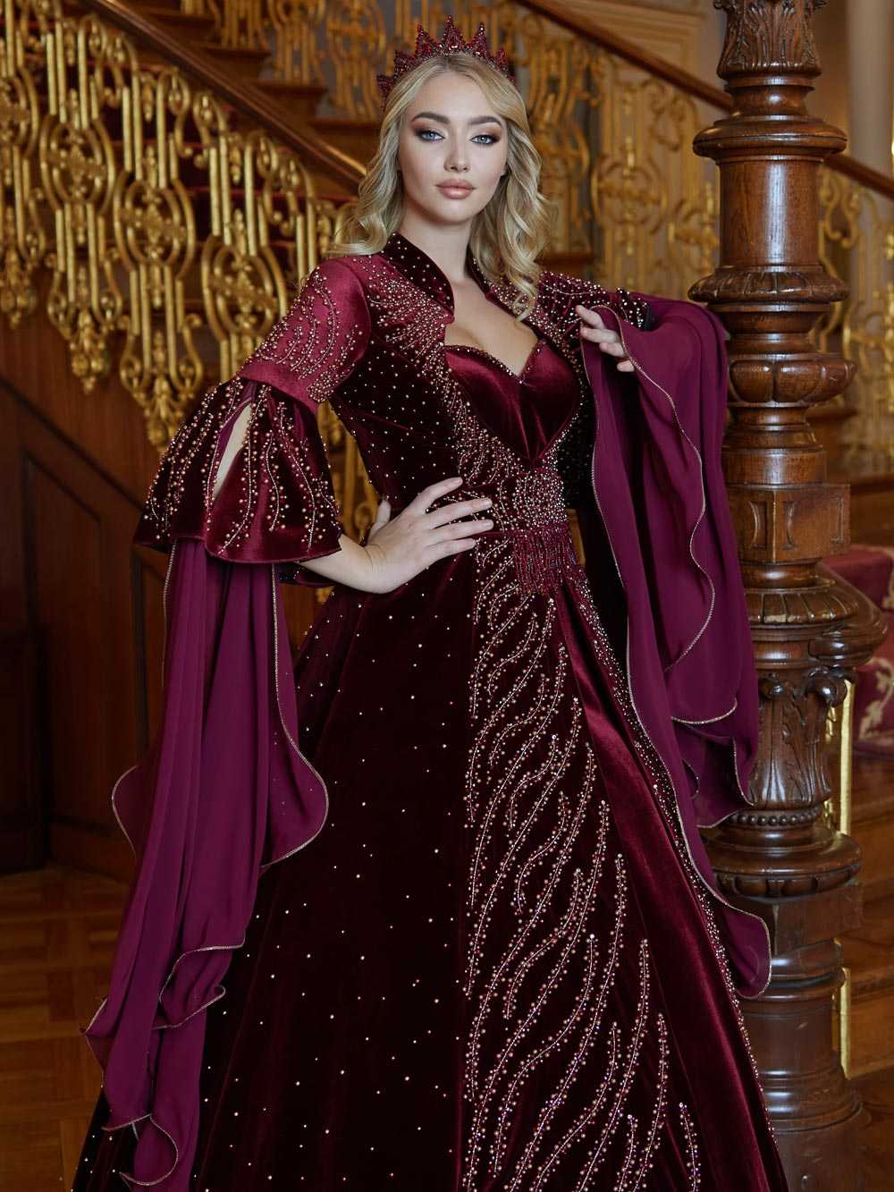 Full Sequin Luxury Maroon Evening Formal Wedding Kaftan Dress 42 Full Sequin Luxury Maroon Evening Formal Wedding Kaftan Dress 42