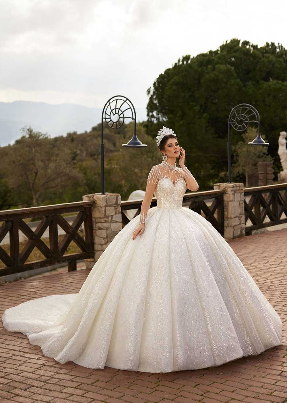 Luxury Turtle Neck Crystal Wedding Gown with Long Sheer Sleeve 40 Luxury Turtle Neck Crystal Wedding Gown with Long Sheer Sleeve 40