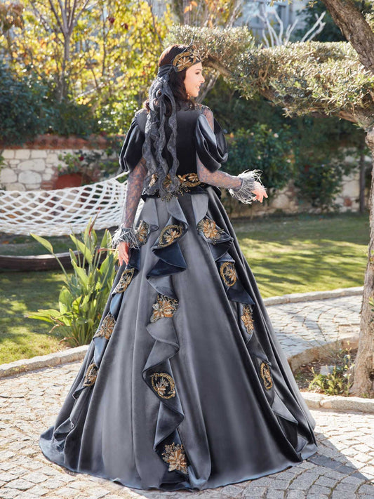 buy chic grey velvet long tulle sleeve henna party dress for tall women shopping online