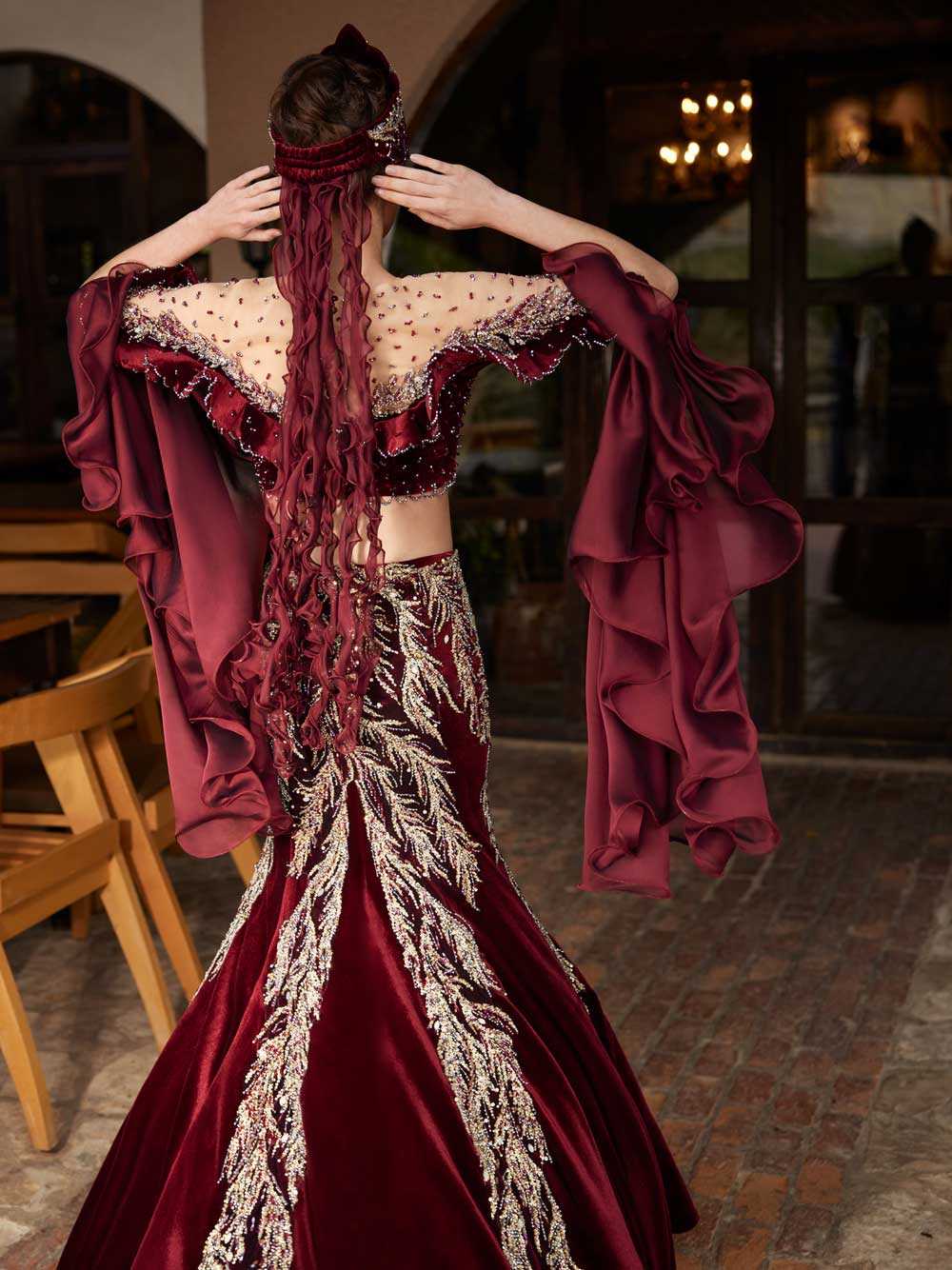 buy illusion lace red velvet mermaid henna dress wear