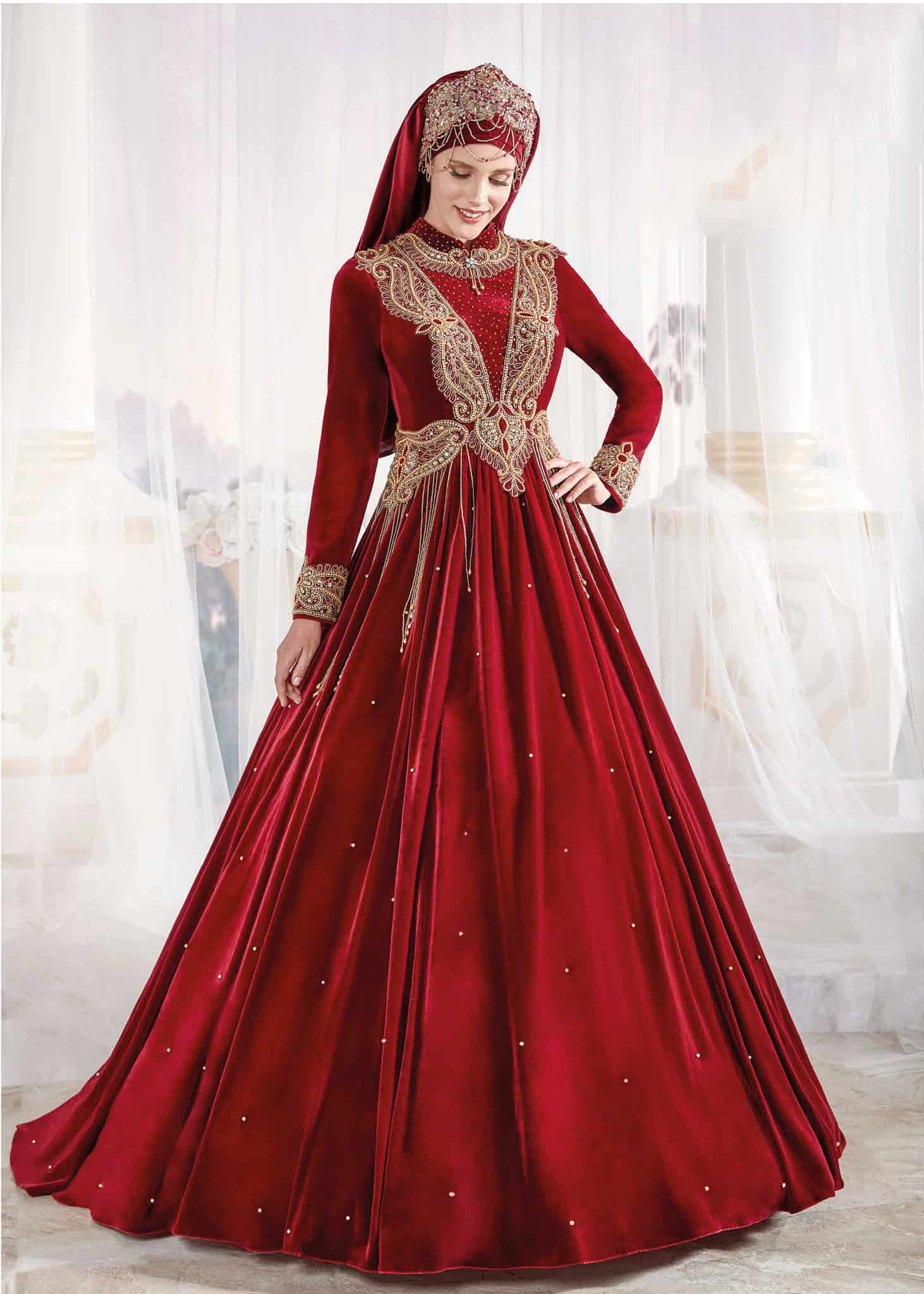 Long-Red-Velvet-Evening-Maxi-Dress-Ottoman-Sultan-Caftan-online-shoppin-muslim-dress-abaya