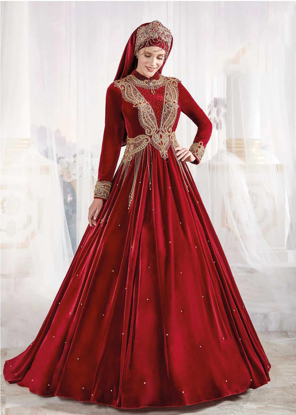 Red Luxury Muslim Long Sleeve Evening Party Dress Lace Appliques – Sultan  Dress
