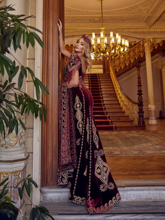 buy Maroon Heavy Embroidered Bridal Mermaid Long Lehenga Choli Dress