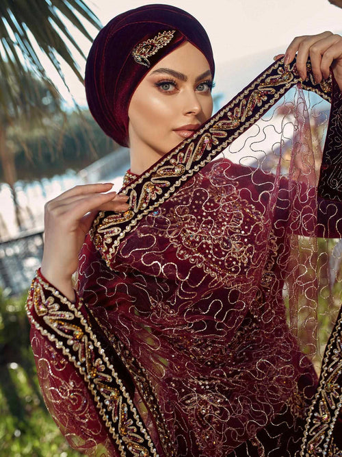 Muslim Burgundy Henna Wedding Hijab Kaftan – Sultan Dress