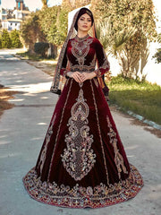 Maxi Muslim Burgundy Henna Wedding Hijab wear Kaftan dresses online shop (3)