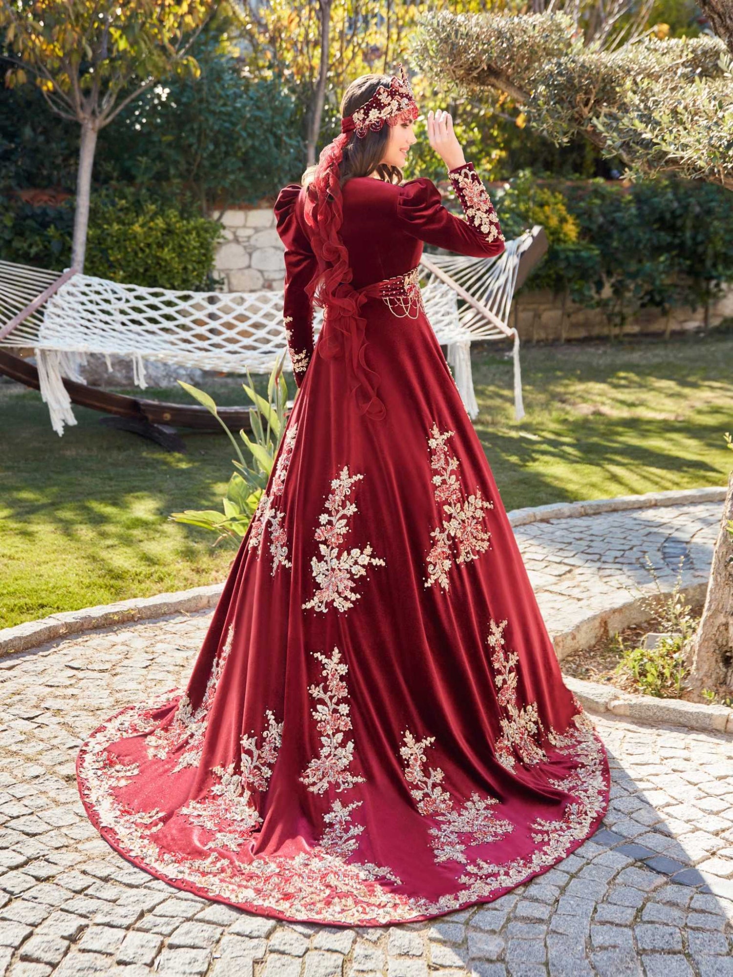 Gold Lace Maxi Turkish Henna Bridal Kaftan Dress 38