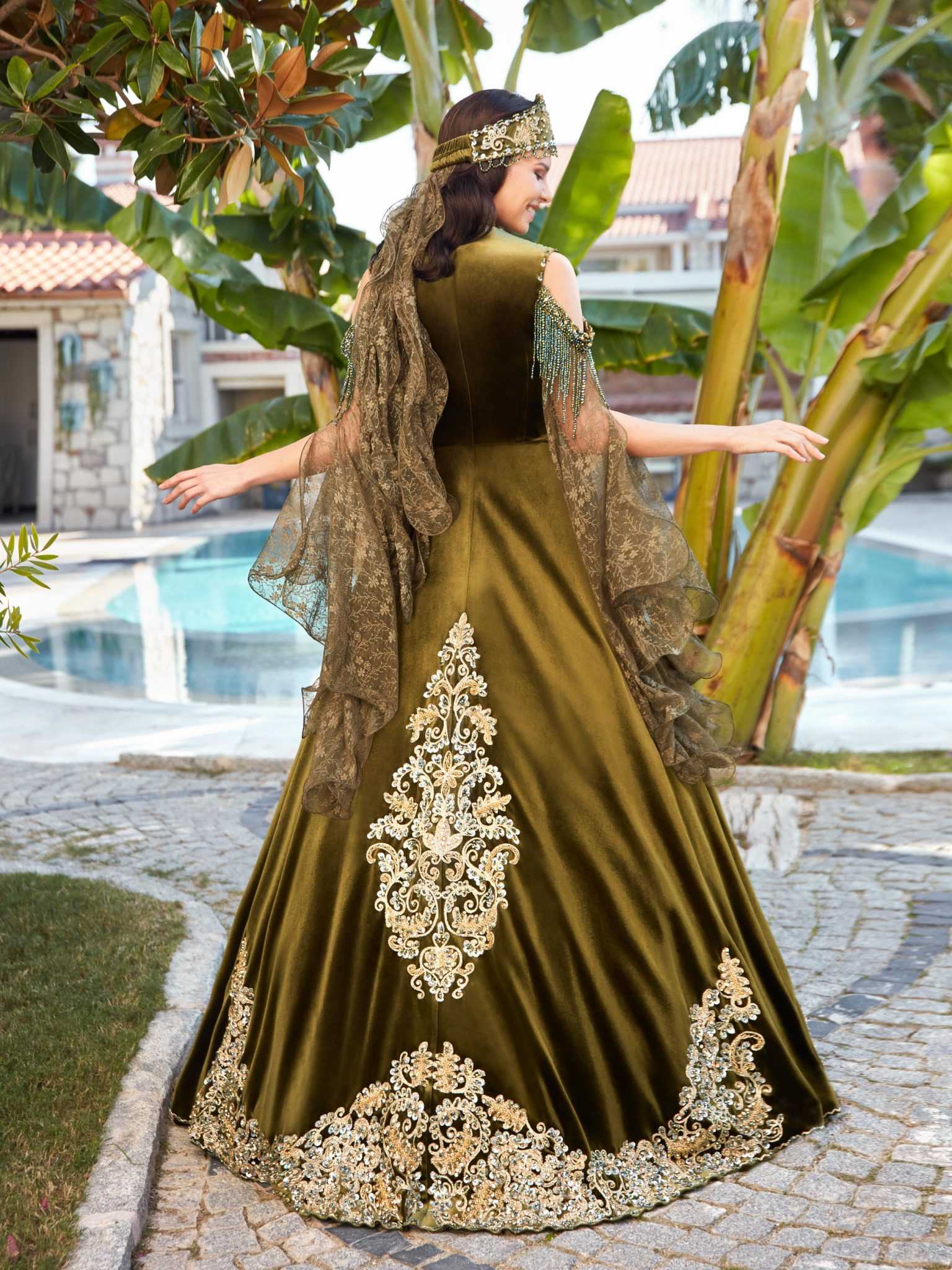 buy Moss Green Floor Length Wedding Kaftan Dress For Brides online traditional party dresses store