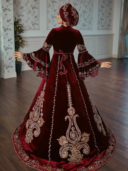 Latest Burgundy Muslim Wedding Dress with Hijab – ROYCEBRIDAL OFFICIAL STORE