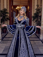 Navy Blue Full Sequin Work Puffy Long Sleeve Evening Ball Gown Henna Kaftan Dress online for ladies mira-(2)