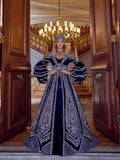 buy Navy Blue Puffy Sequin Evening Henna Ball Gown Kaftan Dress online henna store
