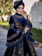 Navy Blue Long Elegant Muslim Wedding Kaftan ladies elegant long evening gowns for wedding (2)