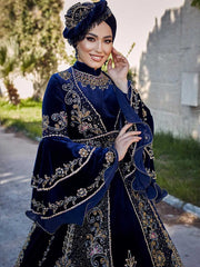 Navy Blue Long Elegant Muslim Wedding Kaftan ladies elegant long evening gowns for wedding (2)