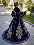 Navy Blue Long Elegant Muslim Wedding Kaftan ladies elegant long evening gowns for wedding (4)