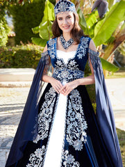 Navy Blue Off Shoulder Maxi Wedding Kaftan henna dress for brides online store 6005E-(3)