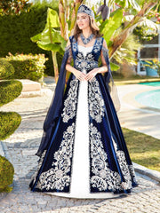 buy Elegant Navy Blue Off Shoulder Wedding Kaftan Henna Dress online kaftan store