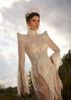 buy sexy low cut sexy long sleeve sparkly ivory lace bridal dress for stylish brides online bridal boutique