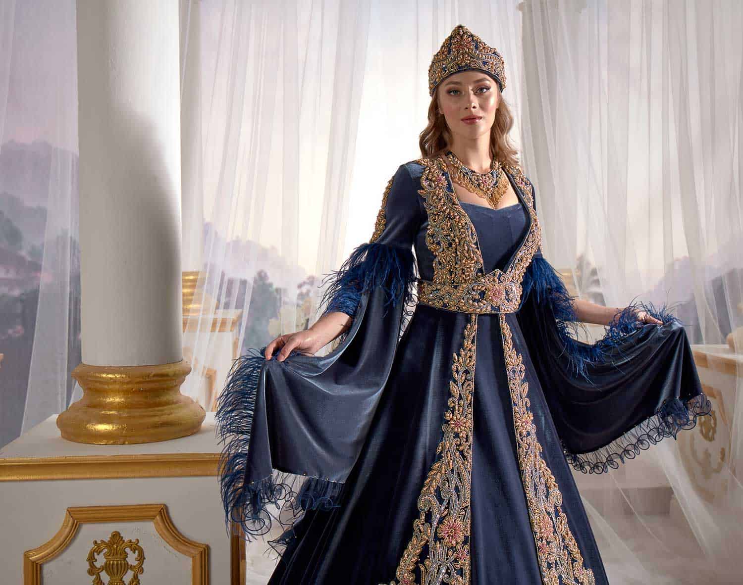 Navy Delicate Beaded Backless Maxi Dress Ottoman Caftan Belted – Sultan Dress