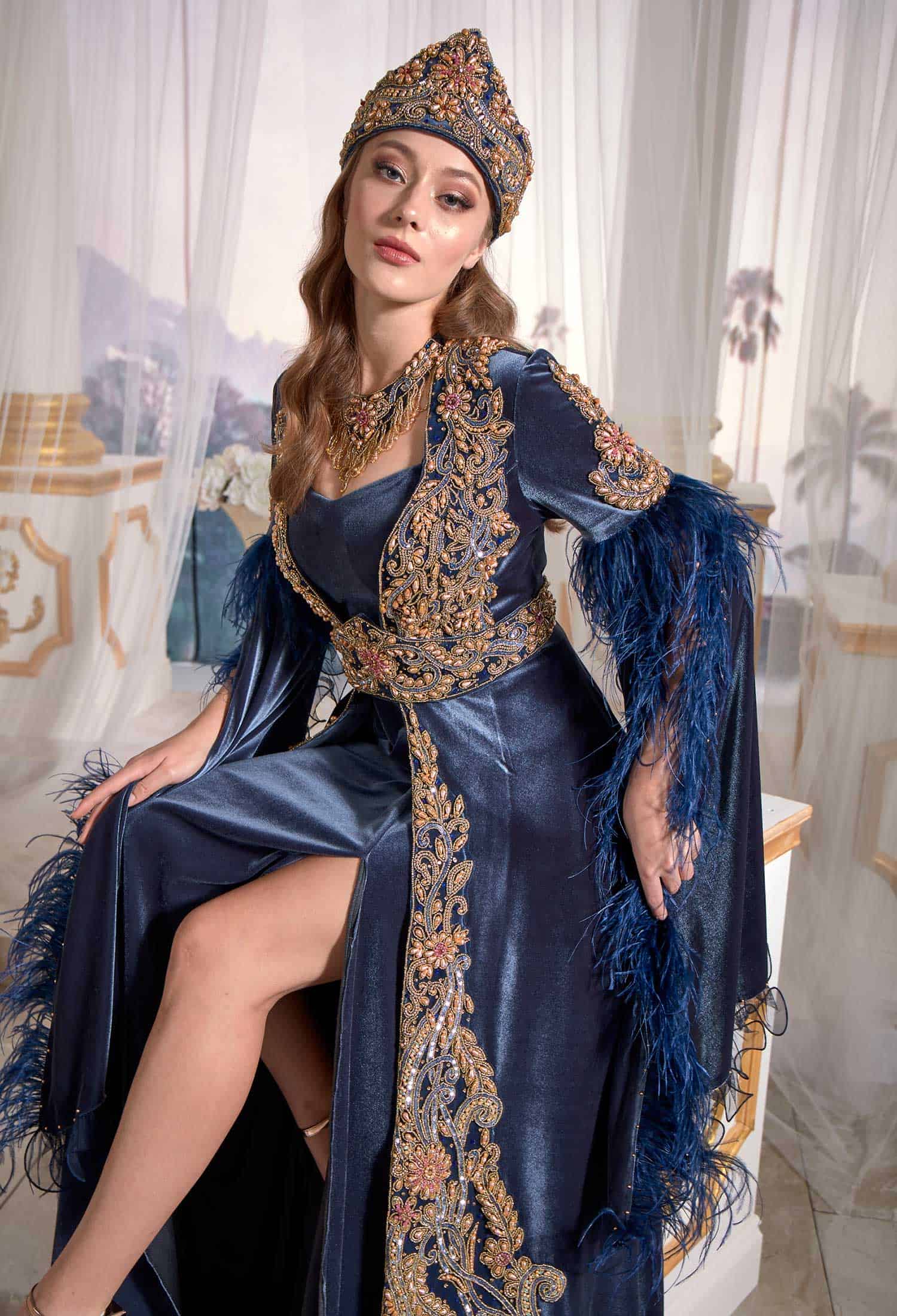 Navy Delicate Beaded Backless Maxi Dress Ottoman Caftan Belted Sultan Dress Navy Delicate Beaded Backless Maxi Dress Ottoman Caftan Belted Sultan Dress