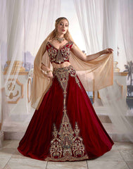 Red Chic Caftan Set Slit Skirt Belly Open Velvet Delicate Sequins buy online shopping (4)