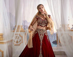 Red Chic Caftan Set Slit Skirt Belly Open Velvet Delicate Sequins buy online shopping (5)