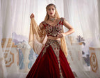 Red Chic Caftan Set Slit Skirt Belly Open Velvet Delicate Sequins buy online shopping (7)
