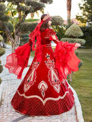 Red Heavy Handwork Long Arabic Turkish henna party Wedding Kaftan Dress for ladies online 6011A-(1)