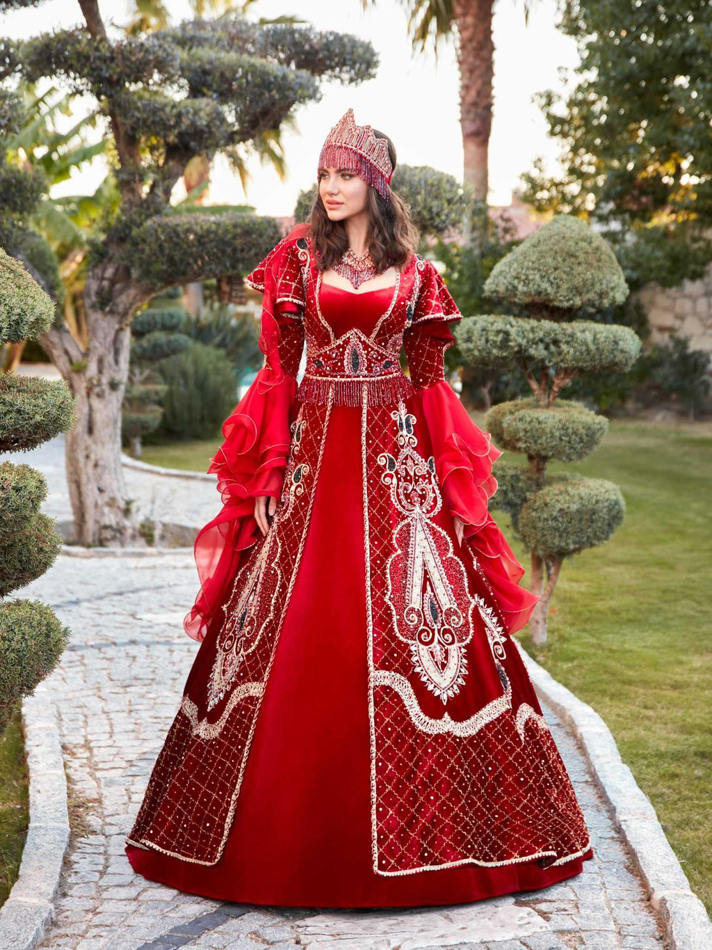 buy Wedding Kaftan Dress Red Heavy Handwork Long Gown 