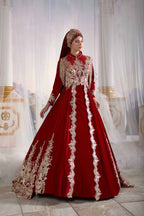 buy Red Fancy Gold Beaded Stunning Hijab Muslim Women Party Formal Gown