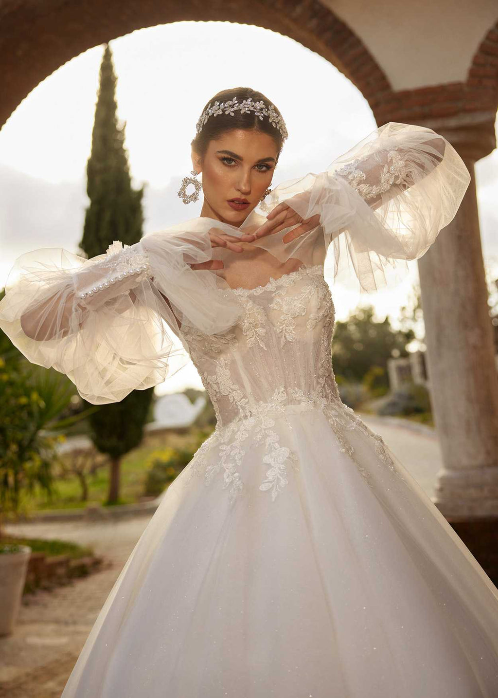 Boho Chic Sheer Floral Embroidered Lace Removable Puff Sleeve Bridal Dress 38 Boho Chic Sheer Floral Embroidered Lace Removable Puff Sleeve Bridal Dress 38