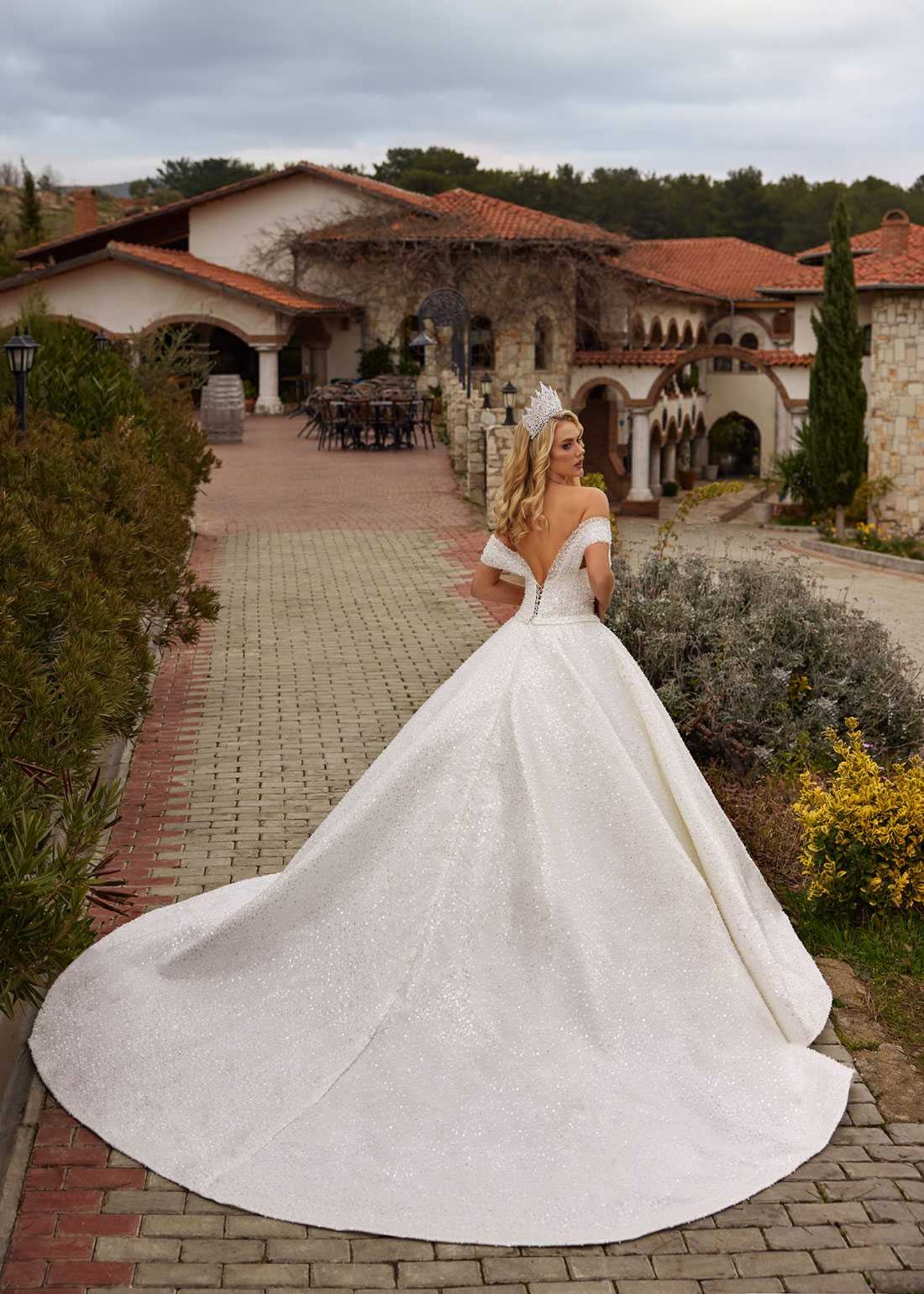 Shinny Glitter Off The Shoulder Sequin Princess A Line Wedding Gown 42
